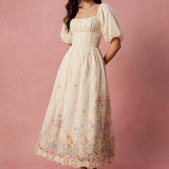 Dresses & Skirts - Multicolor Apricot Elegant Romantic Floral Women's Maxi Dress